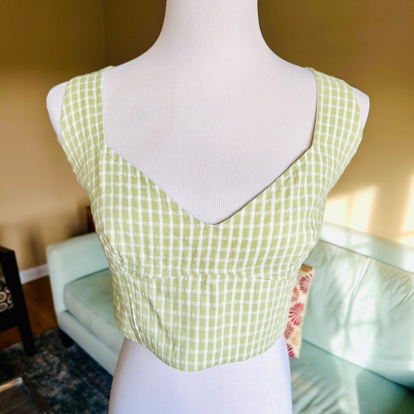 Elodie Green Gingham Corset Crop Top Women's Size XL - Picture 2 of 10